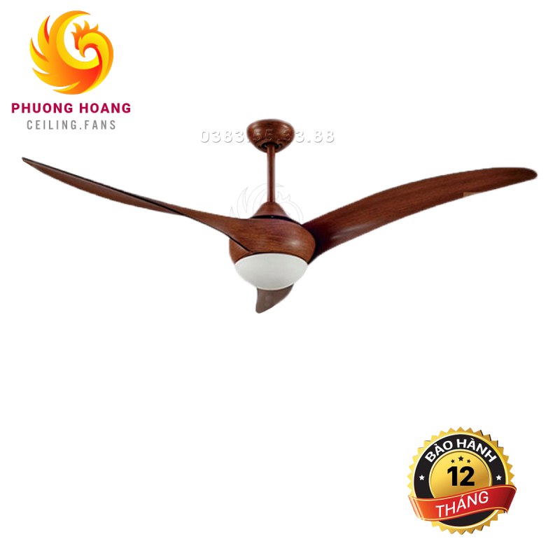 Quạt trần trang trí đèn LED 03 cánh màu nâu điều khiển từ xa QAT012