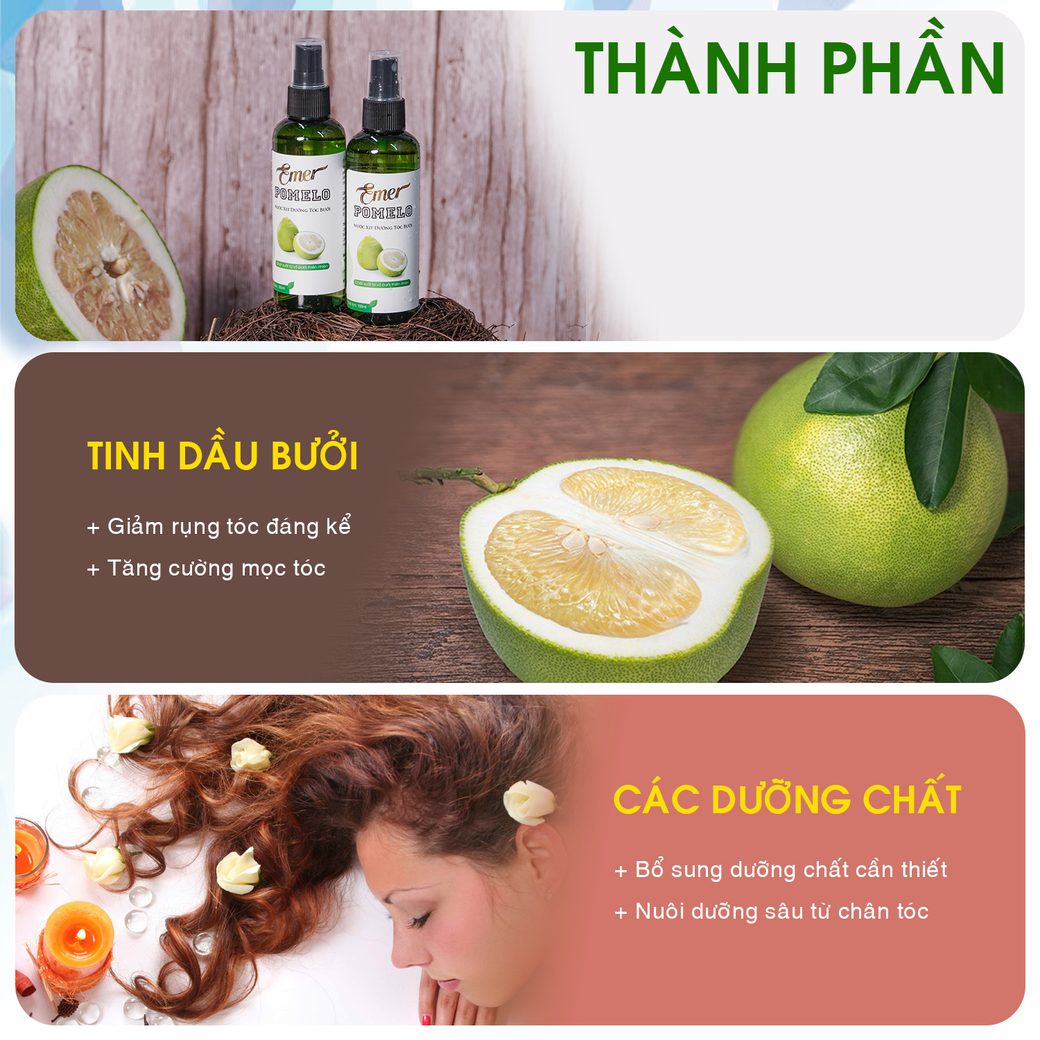 Tinh Dầu Bưởi Dưỡng Tóc Pomelo Emer kích thích mọc tóc 100ml