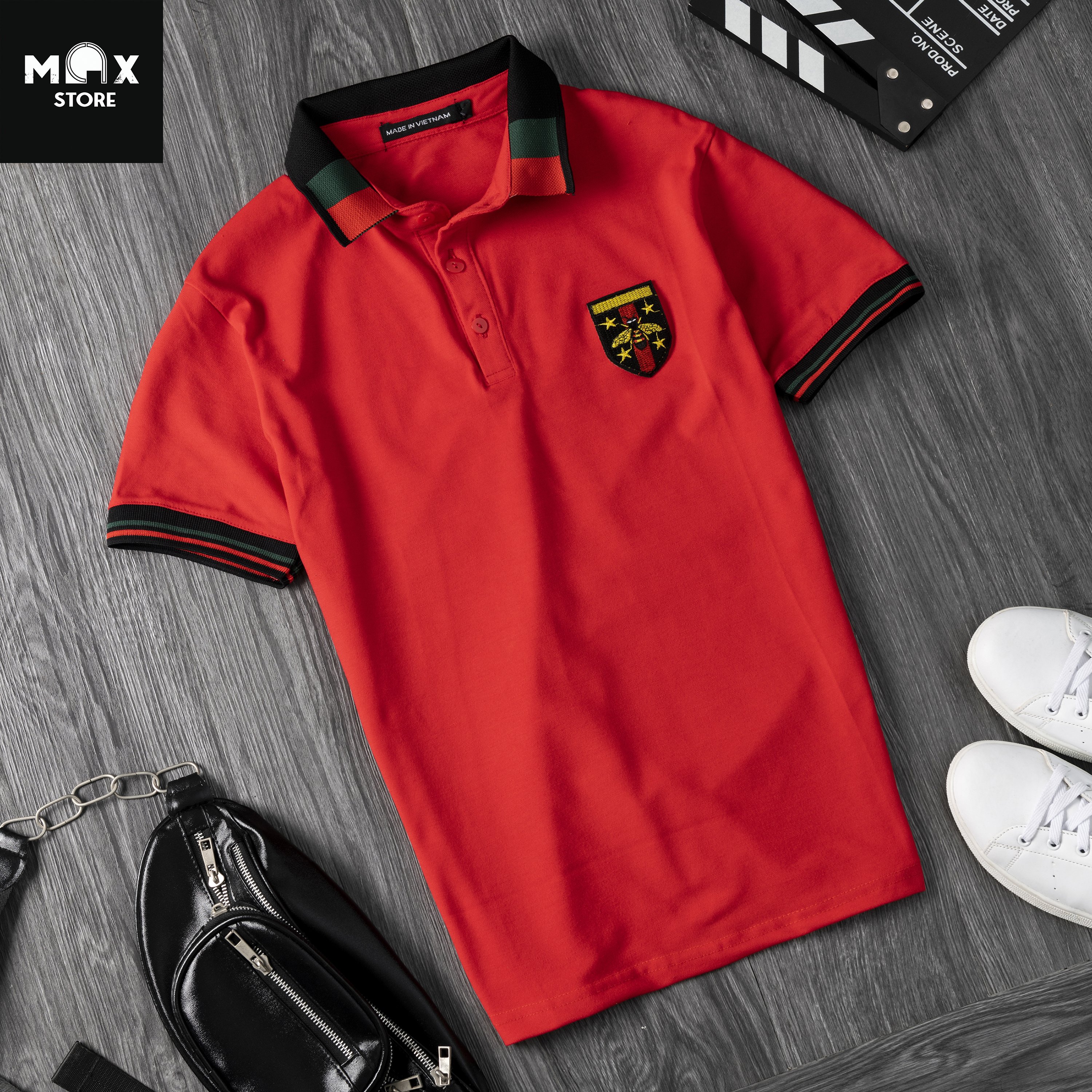 áo thun nam polo nam có cổ họa tiết, MAXSHOP, logo thêu cao cấp full size ,màu đỏ,đen,trắng