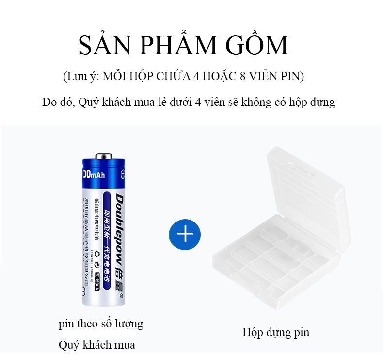 Combo 8 viên Pin tiểu sạc AA 3000mAh Doublepow cao cấp (pin xanh)