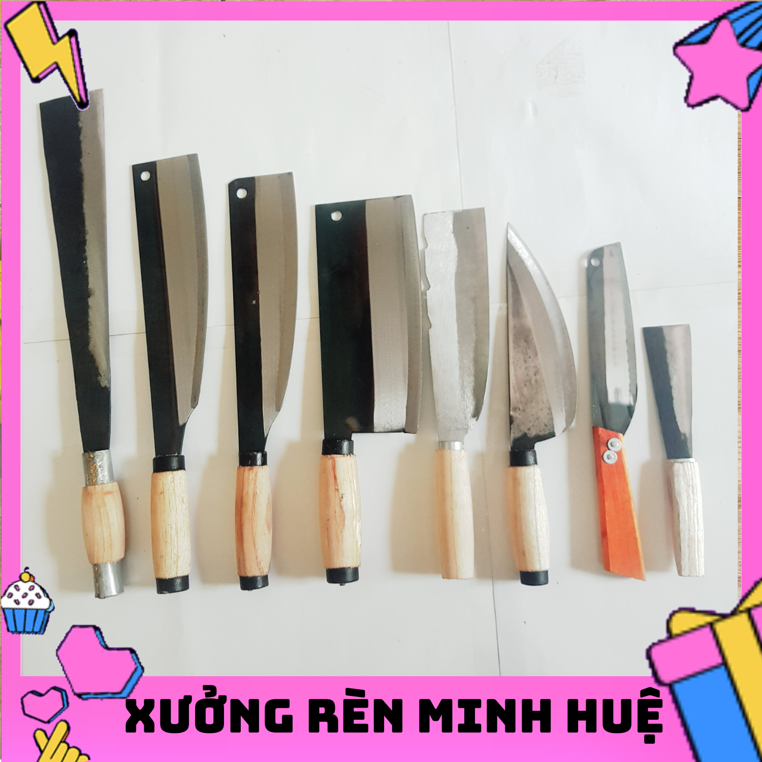 Bộ dao 8 món nhíp xe hàng rèn thủ công cao cấp