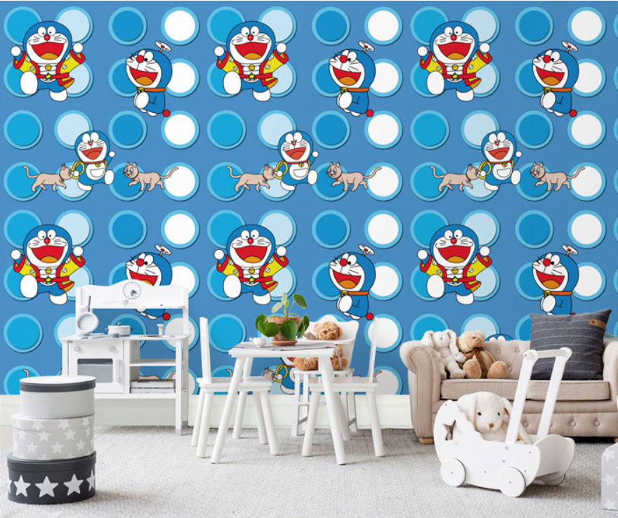 Cuộn giấy dán tường phòng ngủ 20m đô rê mon ô tròn keo sẵn bóc dán a055a