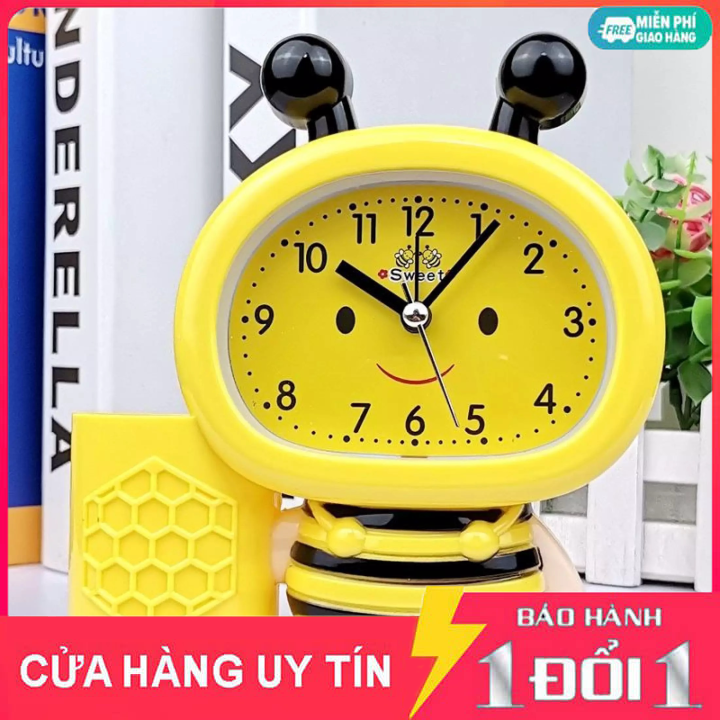 Đồng hồ báo thức cho bé hình chú ong chăm chỉ, Đồng hồ để bàn báo thức chuông kêu to, hình độc đáo dễ thương phù hợp với phòng ngủ, phòng làm việc, sử dụng pin lâu