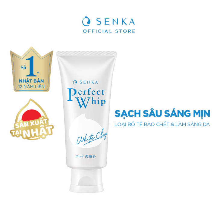 Sữa rửa mặt tẩy tế bào chết dưỡng trắng sáng ẩm mịn đều màu da Senka Perfect White Clay 120g