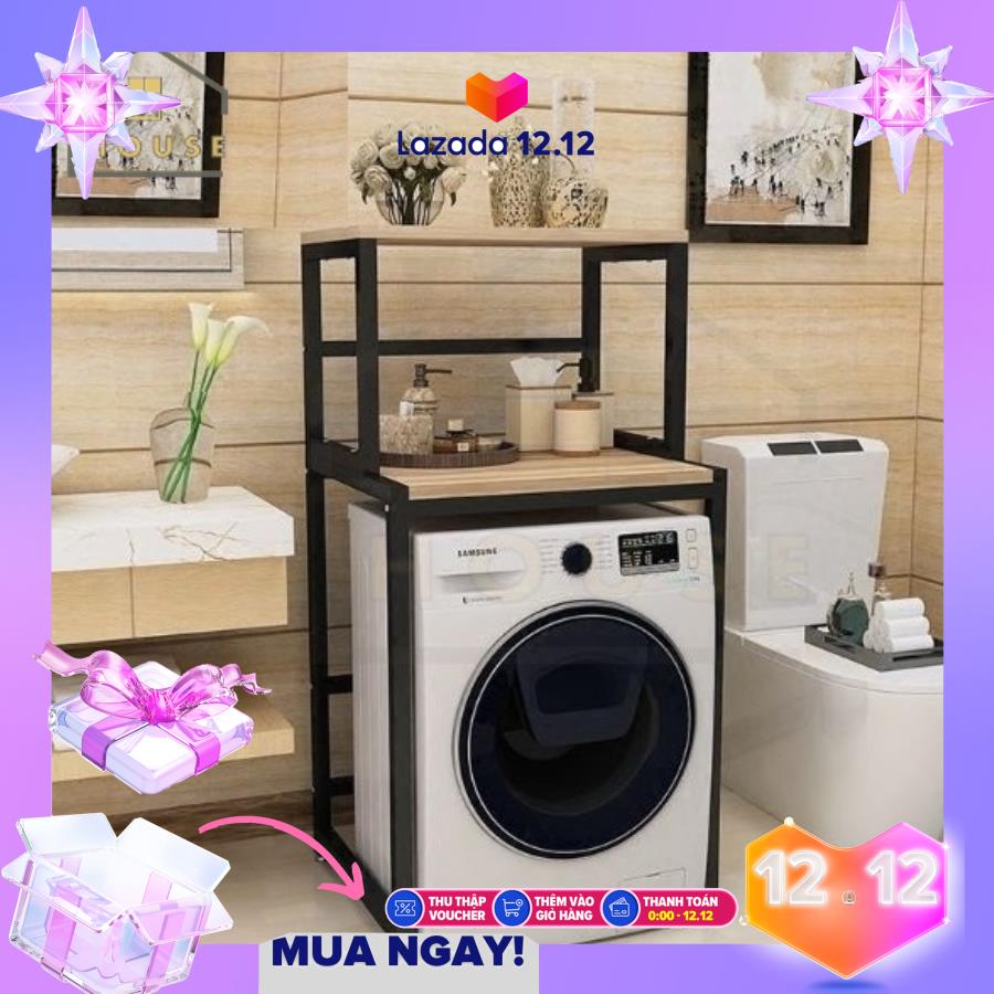 Kệ máy giặt 2 tầng loại KMG03 giá để máy giặt cửa trước mặt gỗ lõi xanh phủ melamine chống nước, khung thép sơn tĩnh điện chống gỉ và bong tróc, loại tốt chịu lực cao, hàng được sản xuất tại Việt Nam