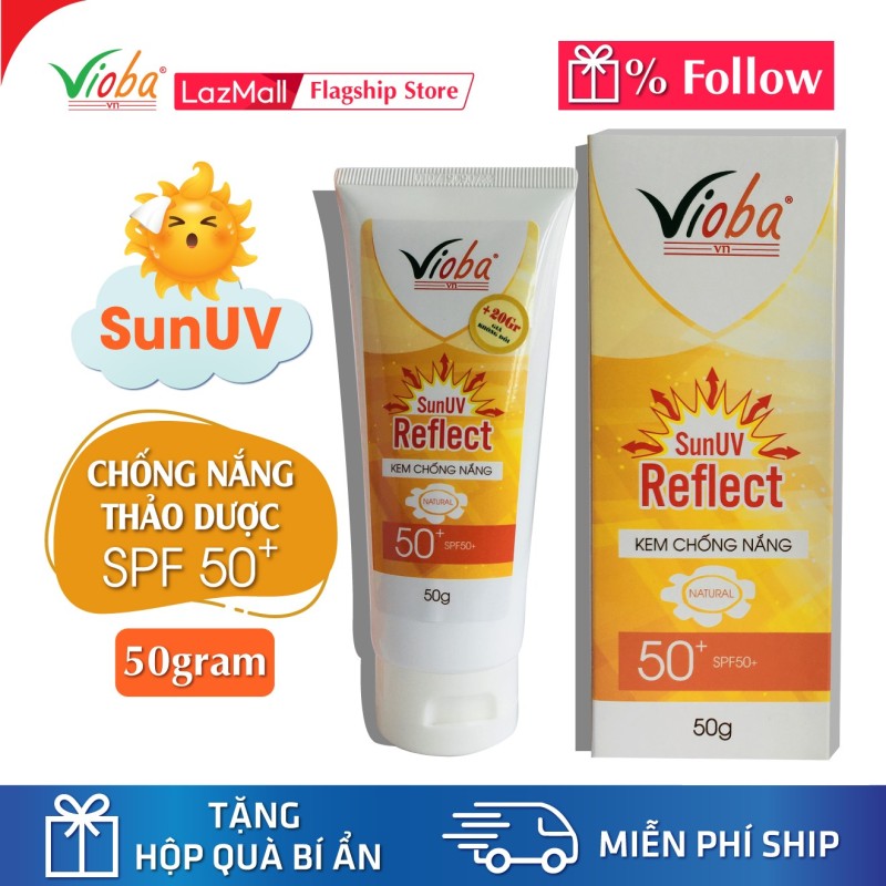 Kem chống nắng, dưỡng da thảo dược SunUv Vioba bảo vệ da trước tác hại của tia UVB & UVA với chỉ số chống nắng SPF 50+. Giúp giảm vết nám, tàn nhang, sạm da, đốm nâu,  dưỡng da sáng hồng, mịn màng. Dùng cho mặt và body.