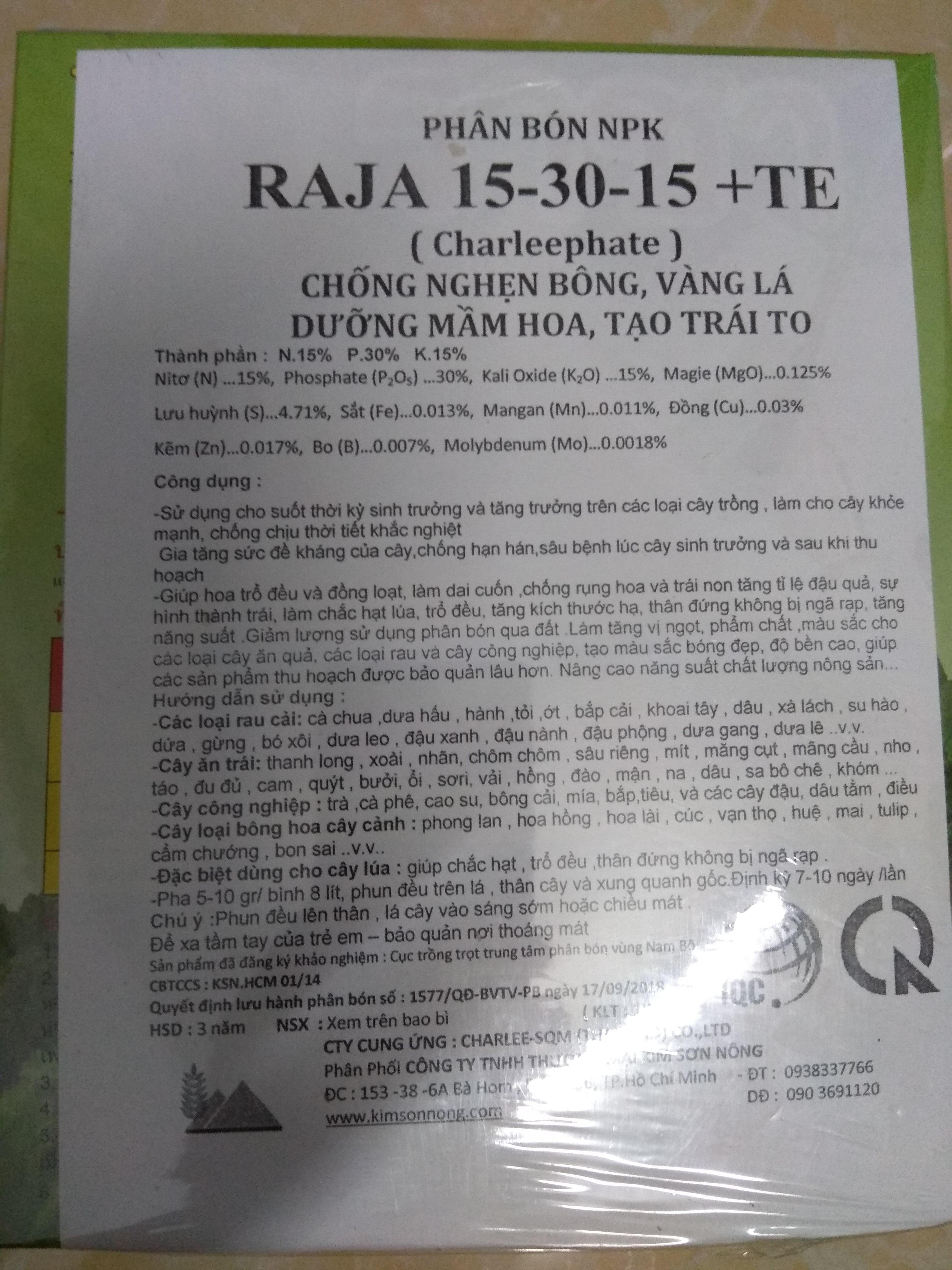 Phân bón NPK RAJA 15-30-15+TE  1KG