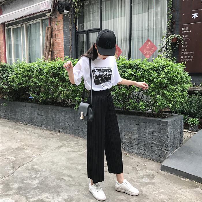Quần dài ống rộng dây rút nữ thời trang culotes len tăm