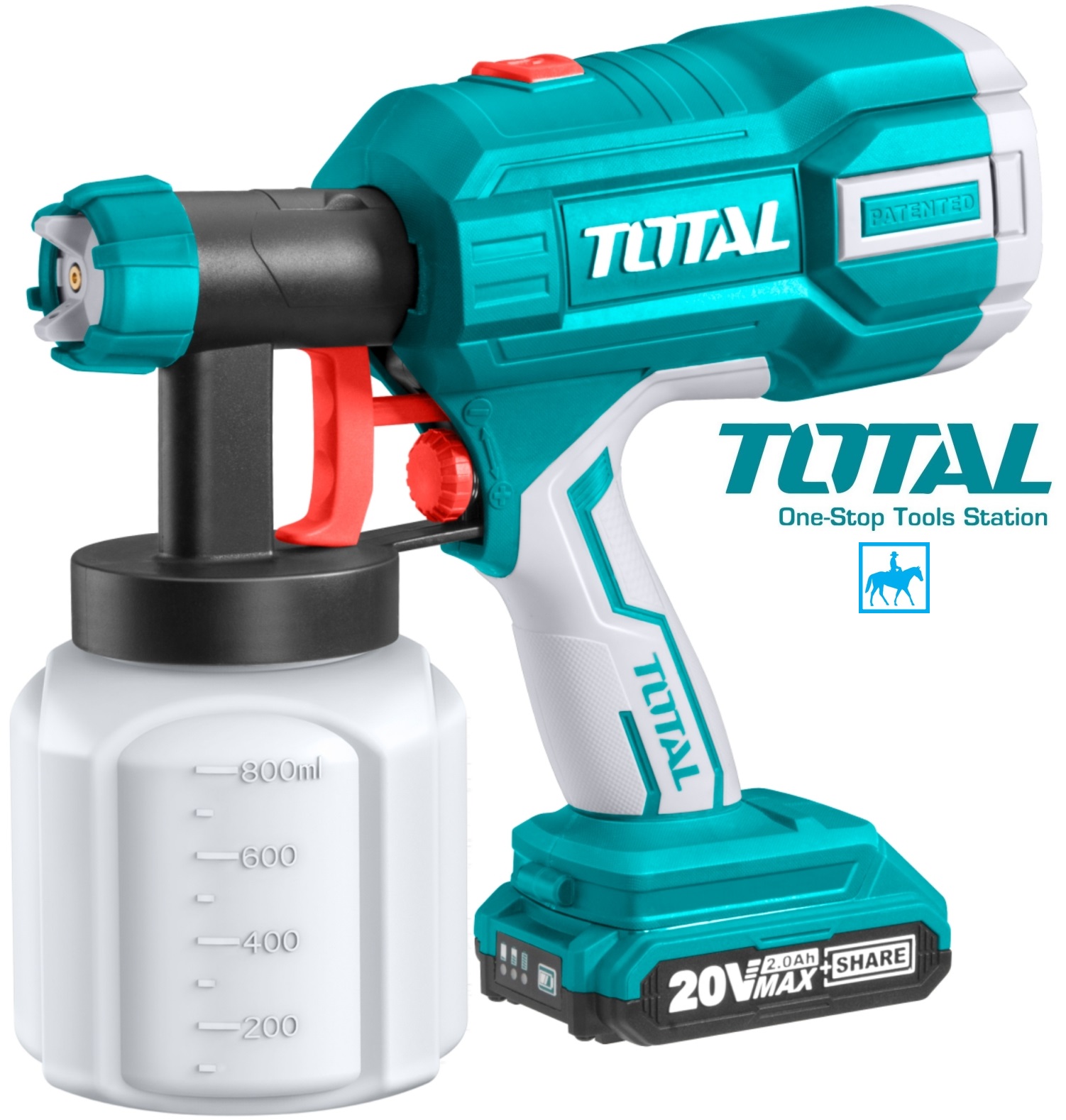 Dụng cụ phun sơn dùng pin 20v total tsgli2001 bao gồm pin 20v và đế sạc nhanh