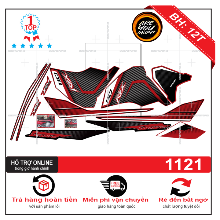 Tem rời dán xe wave rsx 2012 đỏ đen