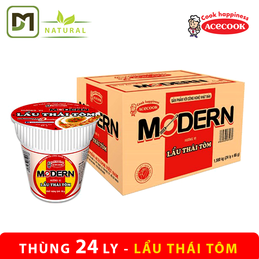 Thùng 24 mì ly modern hương vị Lẩu Thái Tôm - Acecook