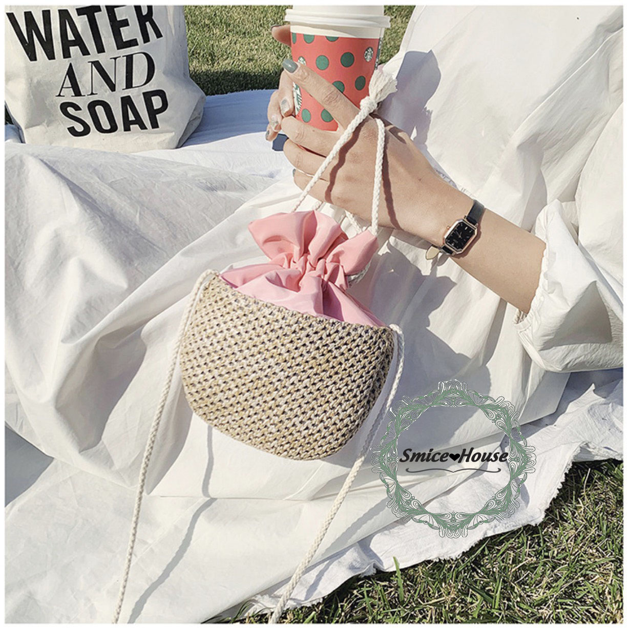 Bag rush small cross drawstring dithering super lovely sailing away streetwear Summer 2 plain color