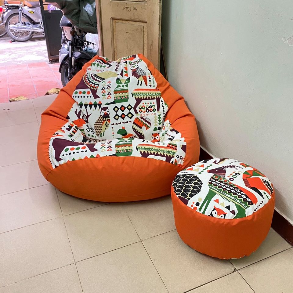 Ghế lười dáng lê họa tiết hình thú size L (90x120cm)