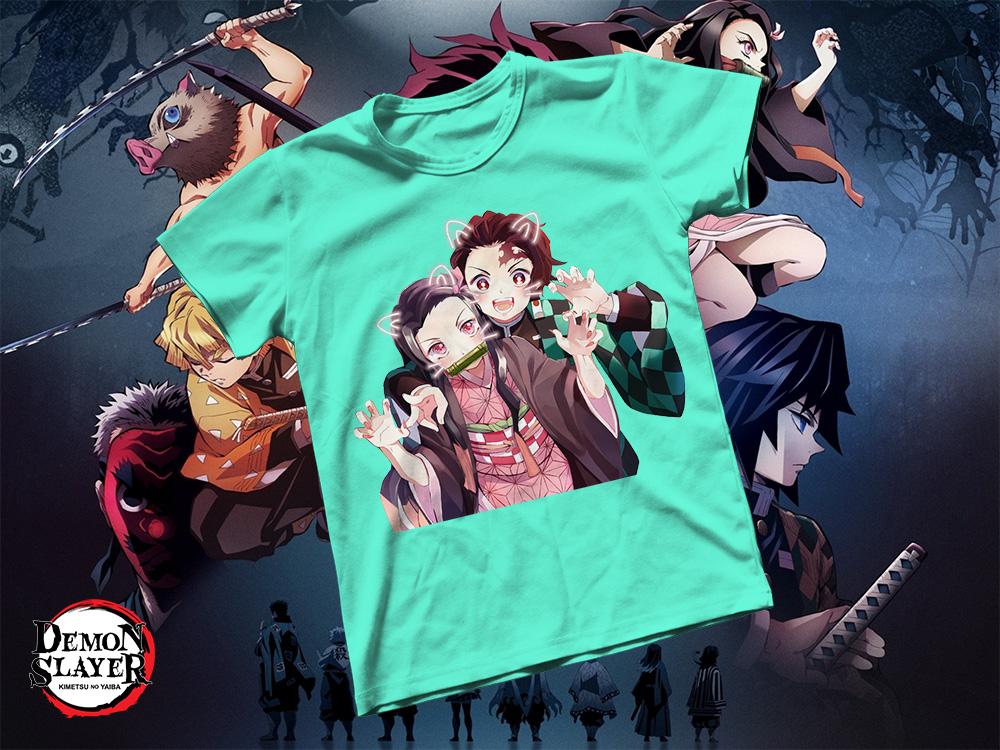 [HCM]Áo thun Cotton Unisex - Anime - Kimetsu no Yaiba - Tanjiro và Nezuko dễ thương