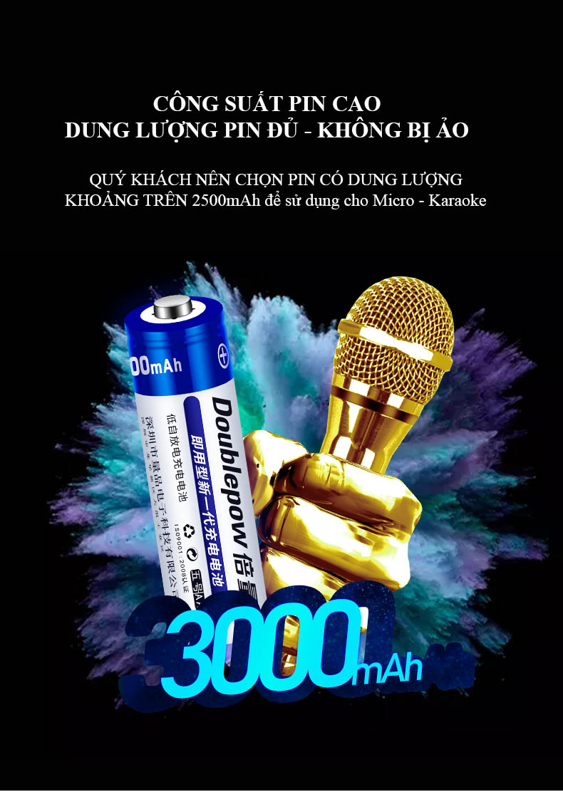 [Combo 4 viên] Pin sạc AA 3000mAh Doublepow - (màu xanh) - Có hộp đựng pin kèm theo