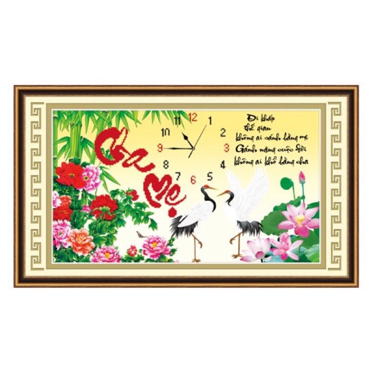 Tranh thêu đồng hồ cha mẹ-hoa mẫu đơn 56725 kt 51x69cm