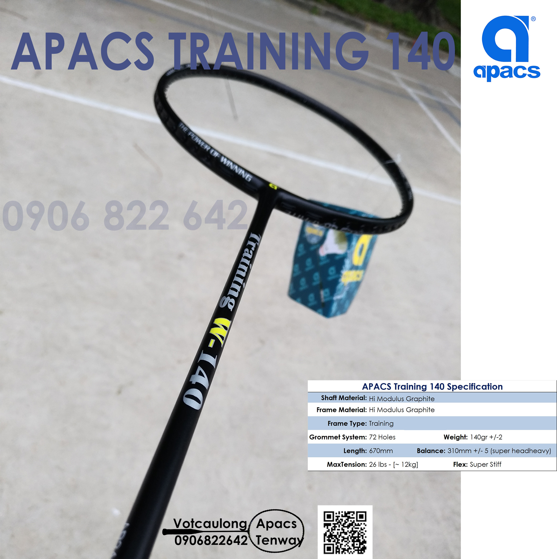 Vợt tập cầu lông Apacs Training 140gr Cải thiện khả năng điều vợt, tăng sức mạnh cho cú đánh