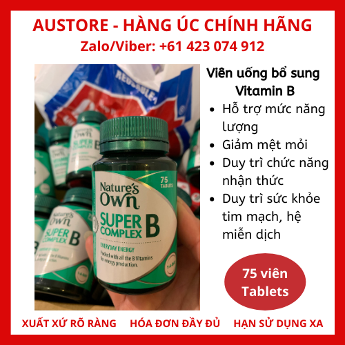 [Bill Úc] Nature's Own Super B Complex - Vitamin B - 75 Tablets - Viên uống bổ sung vitamin B Nature Own giúp tăng cường năng lượng, giảm mệt mỏi