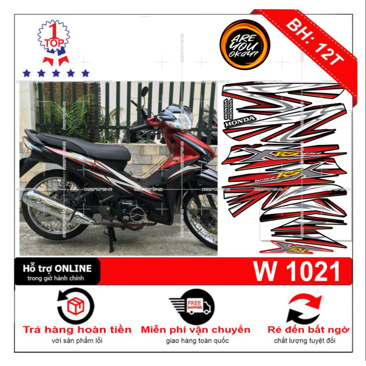 Tem rời dán xe wave rsx 2010 mẫu zin đỏ đen