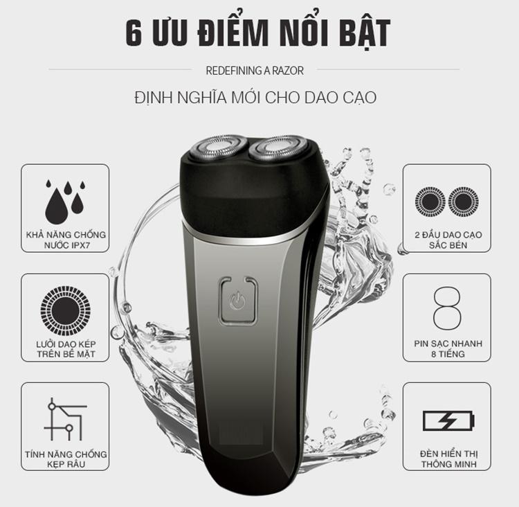 Máy Cạo Râu Cao Cấp FLYCO FS873 - 2 Lưỡi - Chống Nước