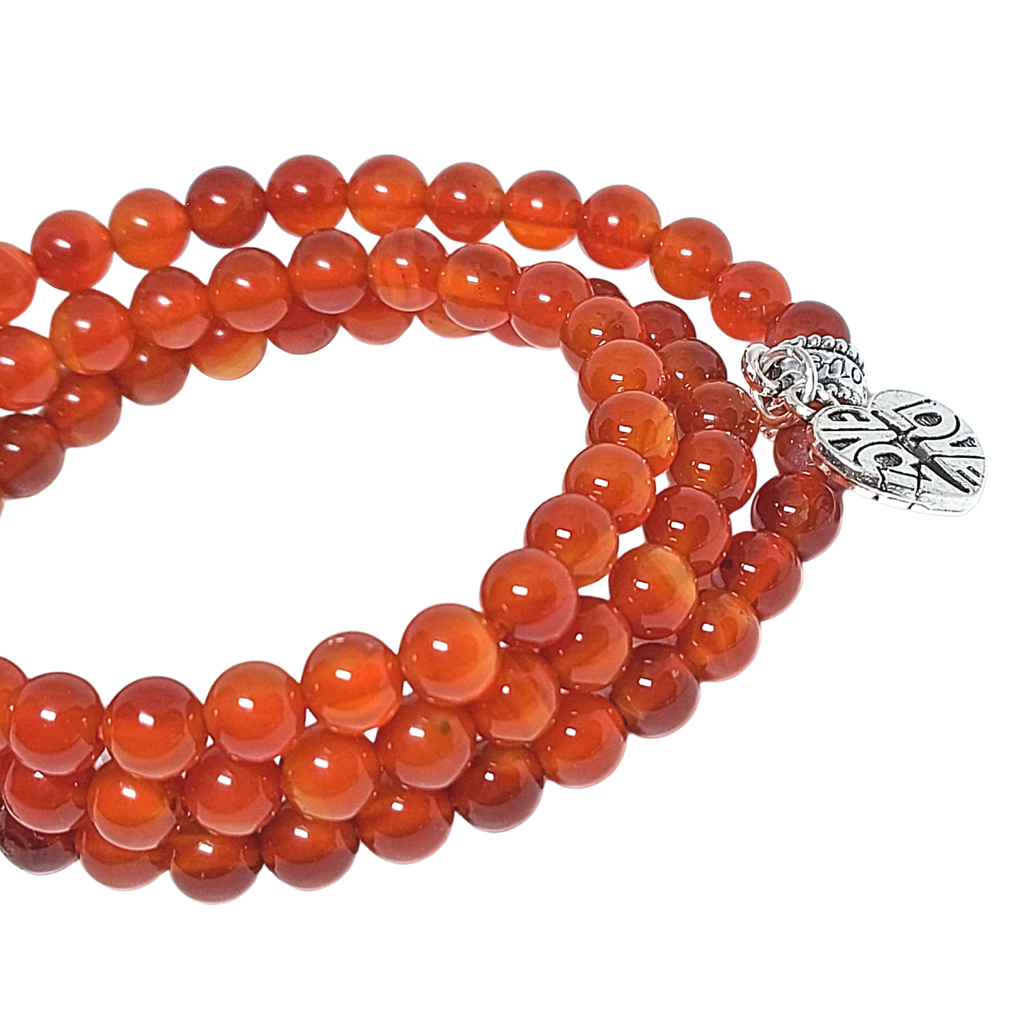 HM Vòng Tay Mã Não Đỏ Cam 6 li quấn 3 mix charm bạc may mắn | Hoa Minh Gem
