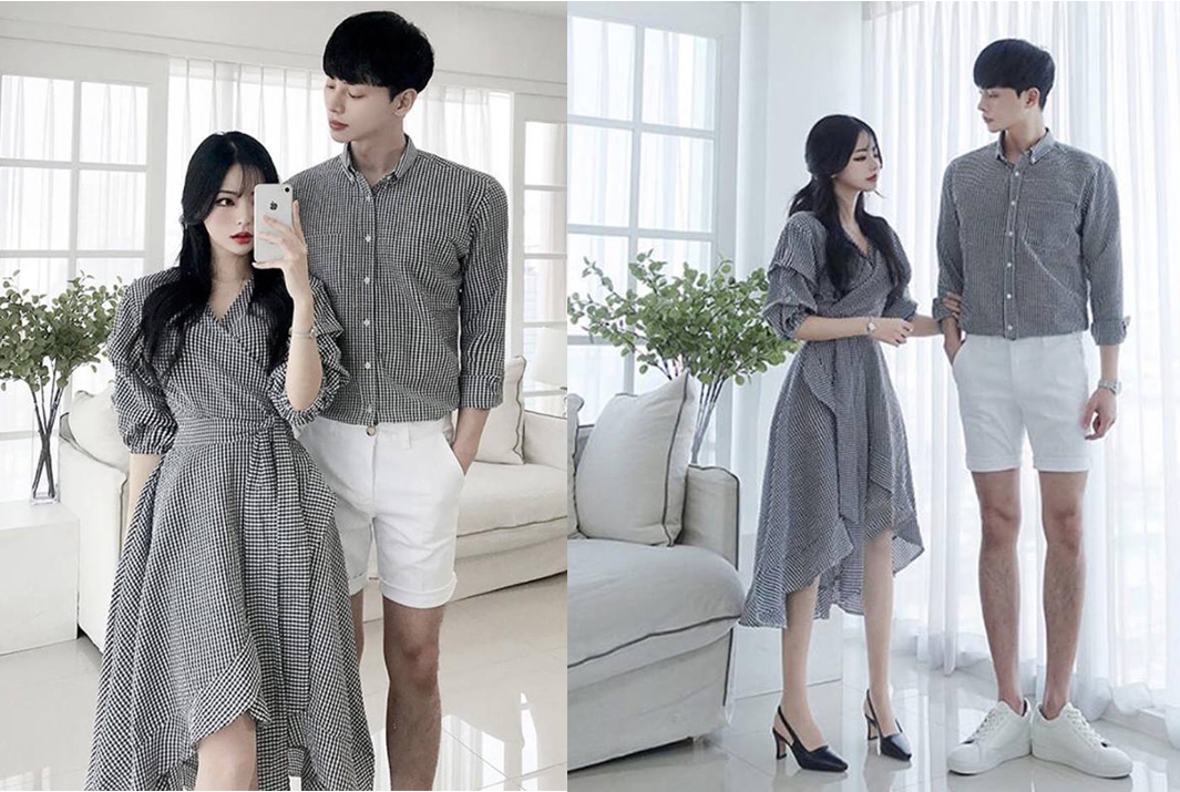 Set đồ đôi váy nữ xoè đuôi cá, áo tay dài cổ tim sang trọng quý phái