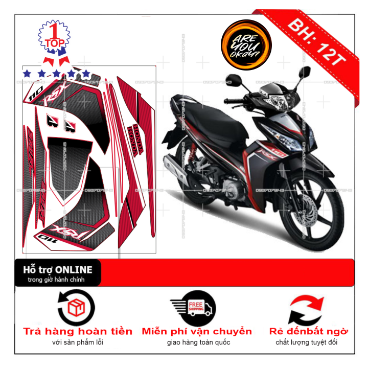 Tem rời dán xe wave rsx 2012 đỏ đen