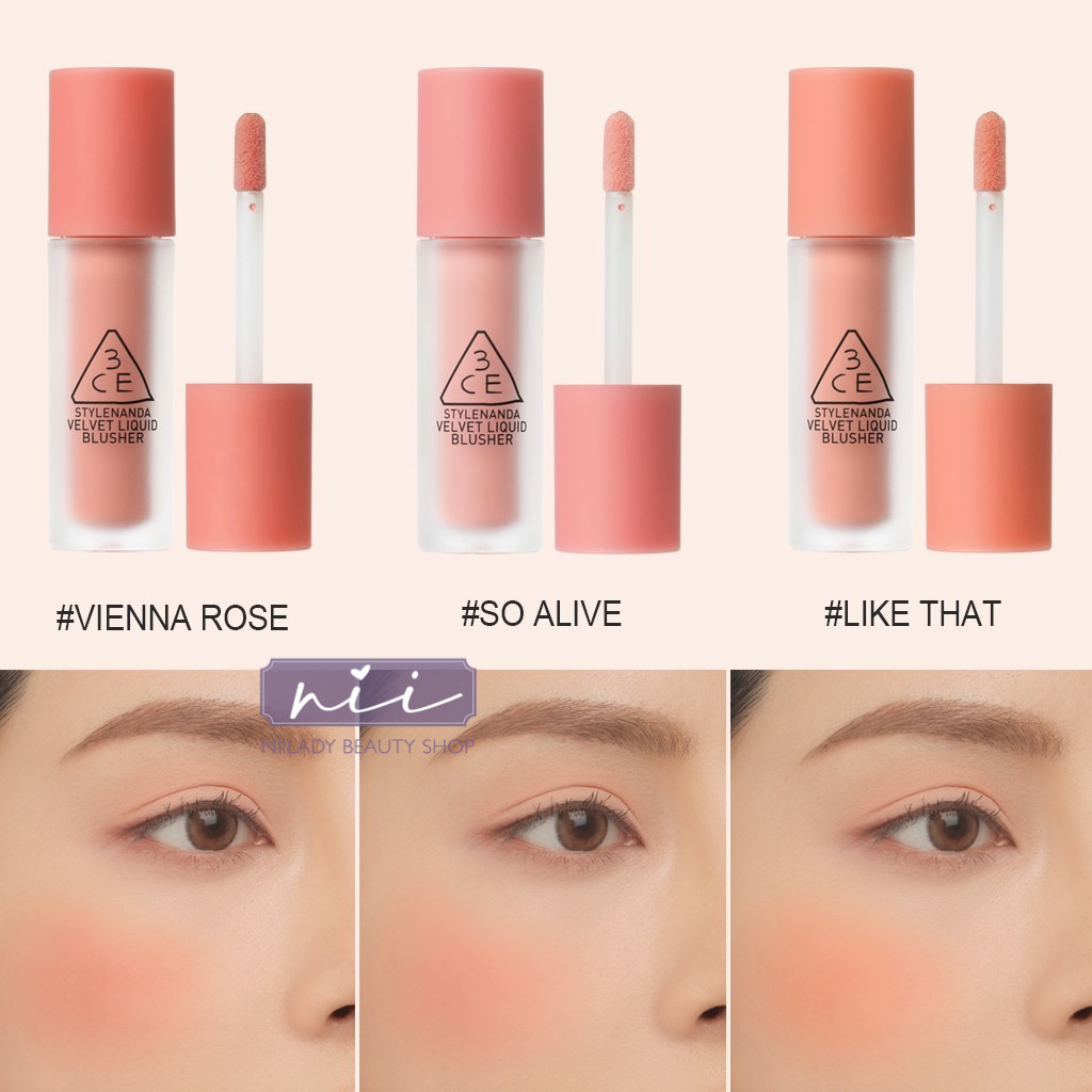 [HCM]Má hồng 3CE Velvet Liquid Blusher / 3CE Sheer Liquid Blusher (dạng kem)