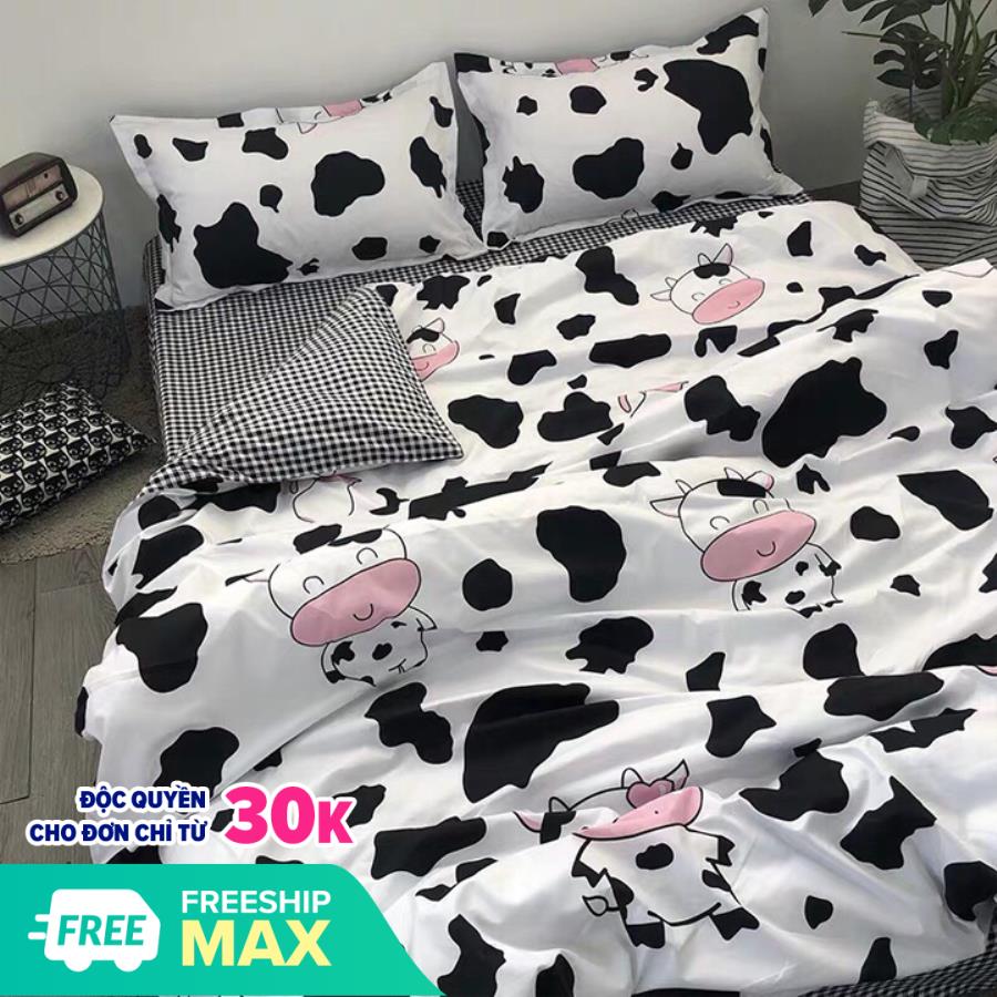 Trọn Bộ 4 Món Chăn Ga Gối Cotton Poly Nhập Mẫu BÒ SỮA TRẮNG, chất vải cotton poly chống nhăn tuyệt đối, bo chun chắc chắn theo kích cỡ đệm.