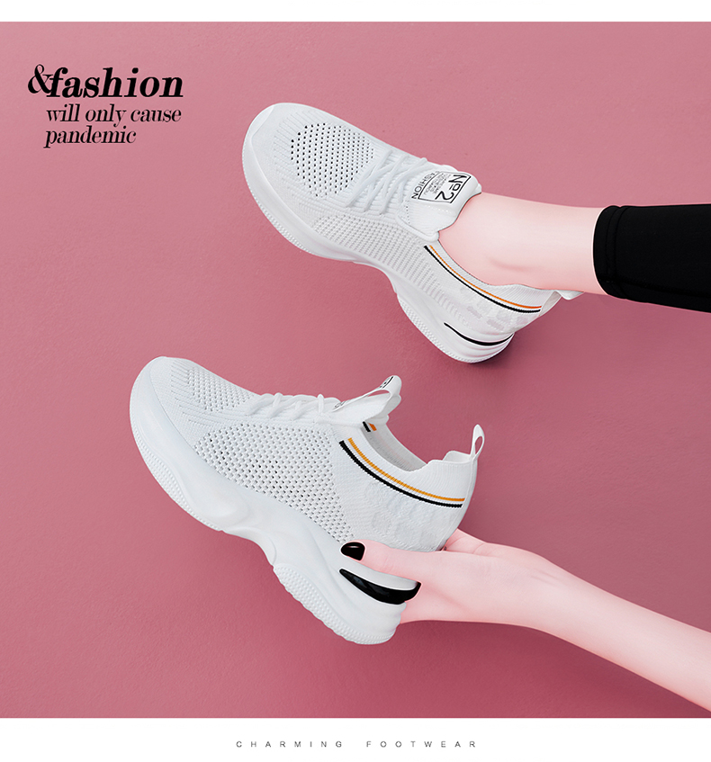 Giày nữ độn đế thể thao 7cm chất vải pha lưới cực thoáng siêu hót trend GTT06