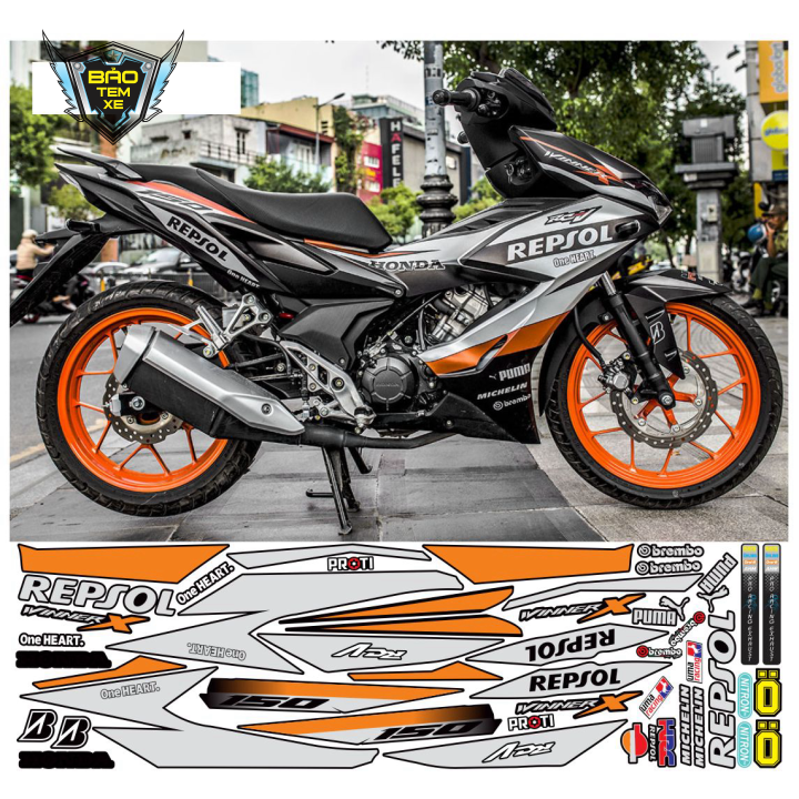 [ FREE SHIP ] Tem rời xe winner X Repsol dán xe đen nhám