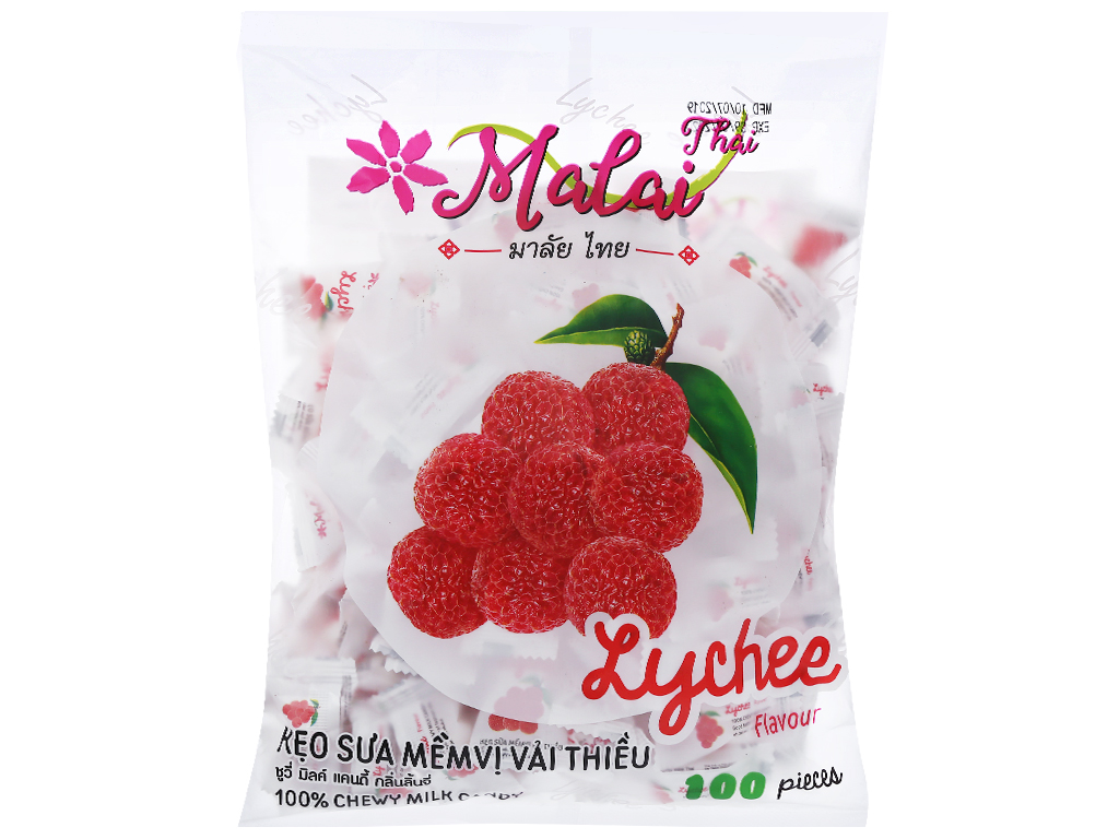 Kẹo sữa mềm hương vải Malai Thai gói 67g - Đồ ăn vặt Thái bán chạy