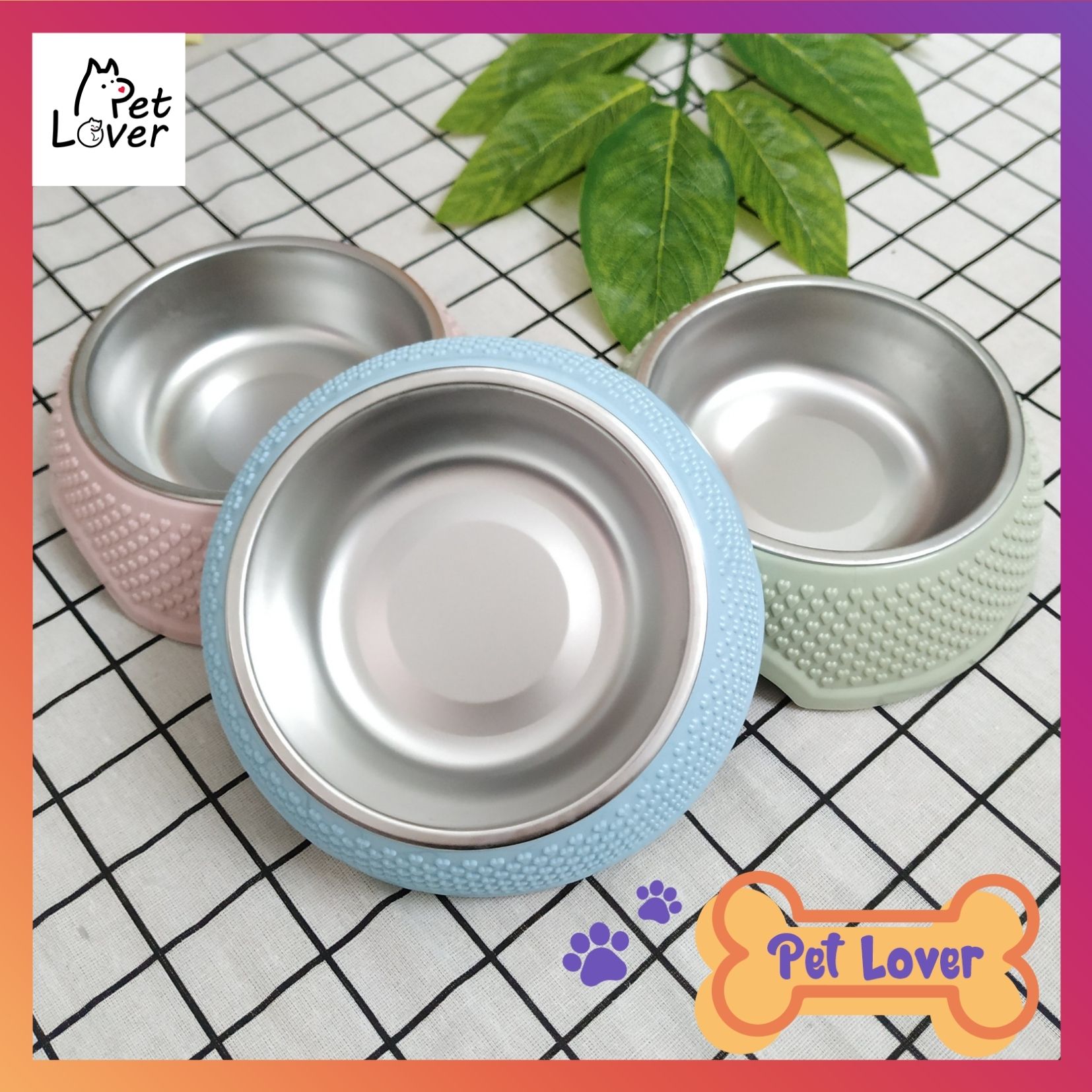 Bát ăn cho chó, bát ăn cho mèo, bát ăn inox cho chó mèo, khay inox tháo rời, dễ dàng vệ sinh, chất liệu nhựa bền, màu sắc cute – Mã BABS90 - Petlover