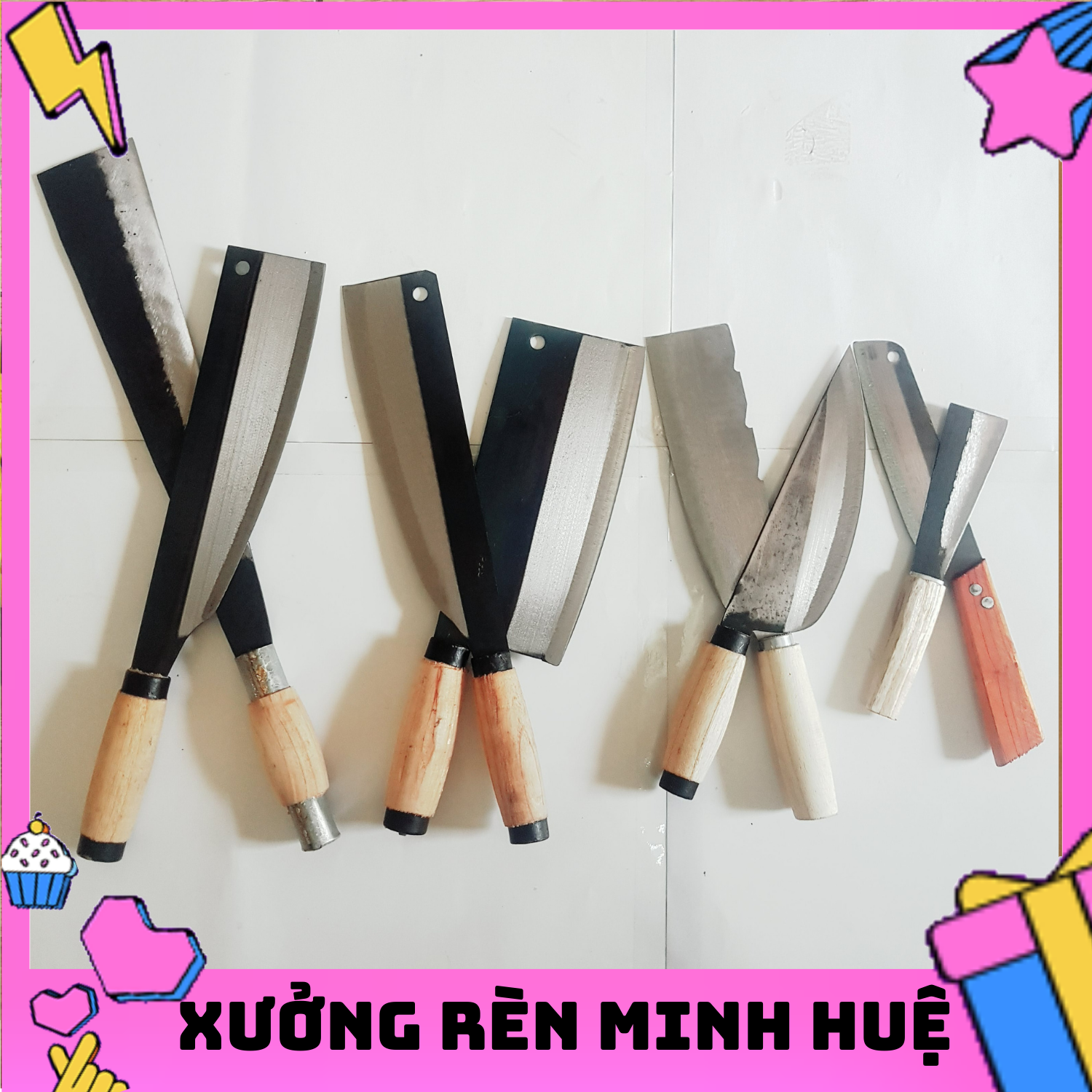 Bộ dao 8 món nhíp xe hàng rèn thủ công cao cấp
