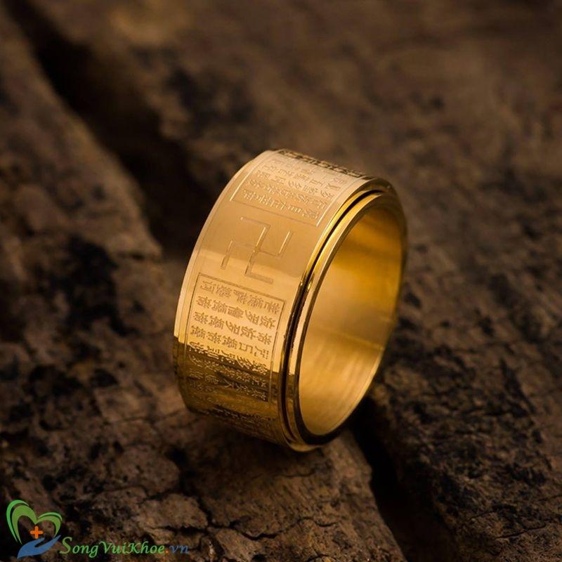 Nhẫn Bát Nhã Tâm Kinh Bạc Thái Cao Cấp, Nhẫn Xoay 360, Nhẫn Trì Chú Bảo Tín, Tài Lộc, May Mắn Không Phai Không Rỉ ( màu vàng)