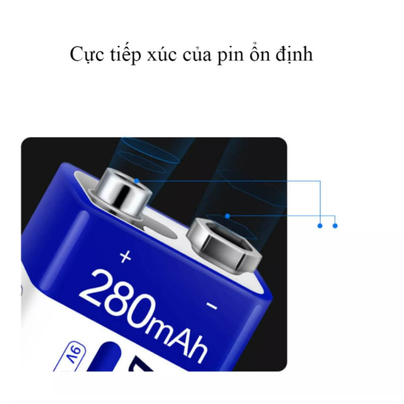 [02 viên] Pin sạc 9V 6F22 -  280mAh (loại pin vuông) Doublepow - Pin chuẩn