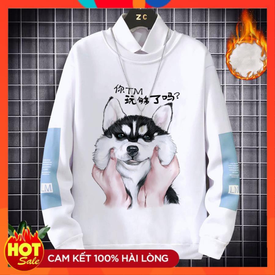 [ Hoàn Tiền 15% ] Áo Hoodie Nỉ Thu Đông Nam Tay Dài Cổ Tròn Chui Đầu Hình Chó Husky Đáng Yêu Phong Cách Trẻ Trung Thời Trang C-Chat MEN TOP 184