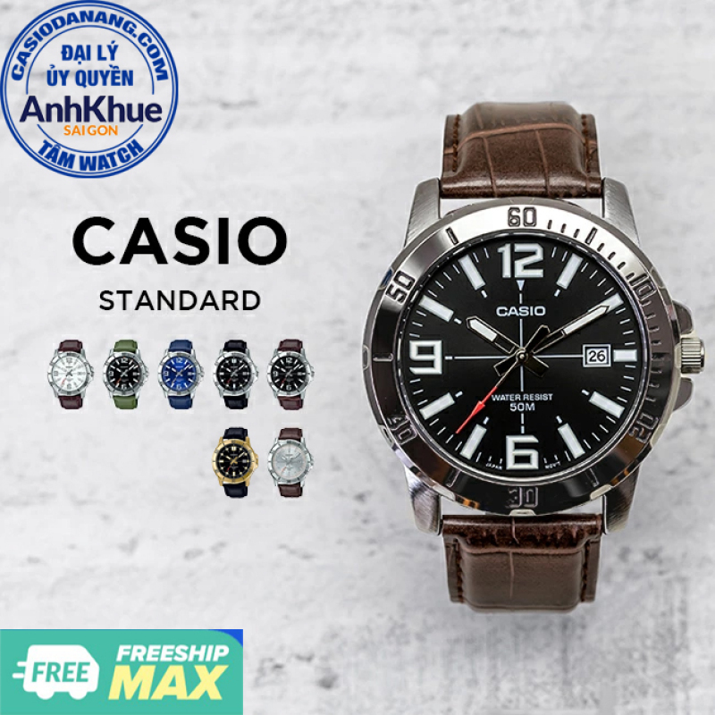 Đồng hồ nam dây da Casio Standard chính hãng Anh Khuê MTP-VD01 Series (45mm)