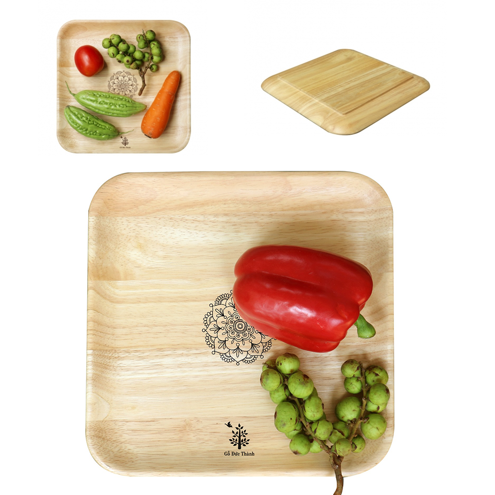 Đĩa gỗ vuông size lớn - Gỗ Đức Thành - 23141