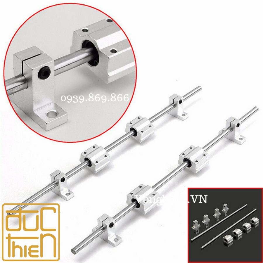 Bộ Thanh Trượt Tròn Trục 25 mm dài 1000mm (Gồm 2 thanh trượt tròn SC25 dài 1000mm + 4 Hộp SCS25 + 4 Kẹp SK25)