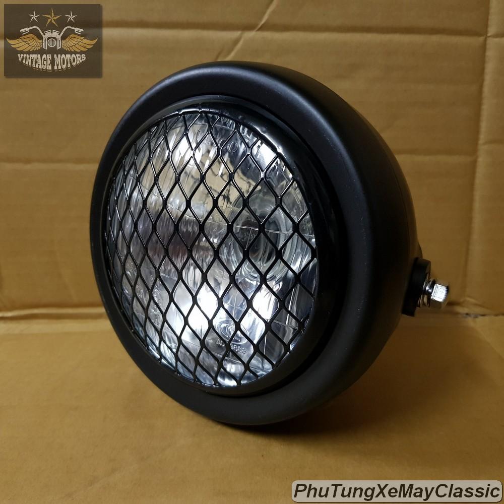 Đèn pha Su GN kính thủy tinh lưới sắt mắt cáo sơn tĩnh điện - ĐÈN PHA XE MÁY ĐỘ CLASSIC, Cafe Racer Tracker CG125 SU GN125 CD 67 WIN
