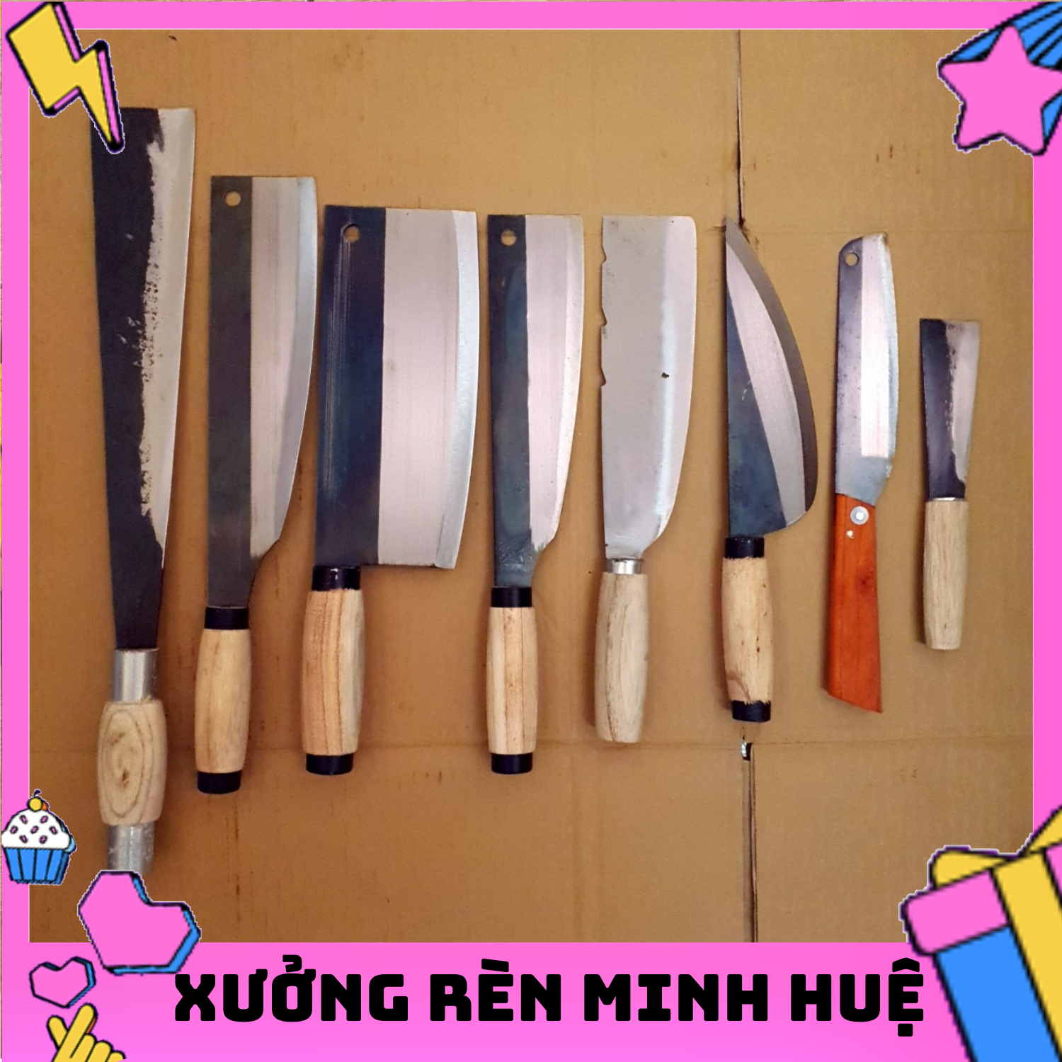 Bộ dao 8 món nhíp xe hàng rèn thủ công cao cấp