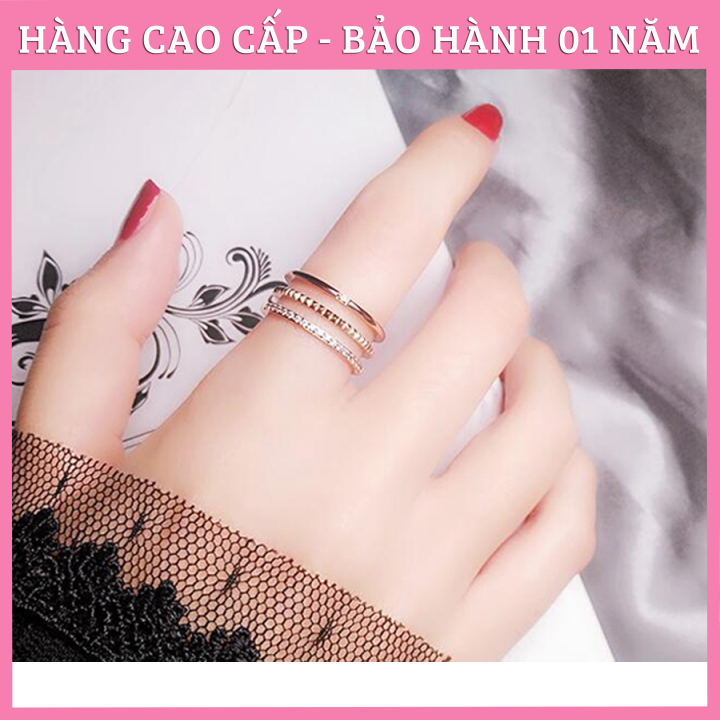 NHẪN TITAN 3 HÀNG ĐÍNH ĐÁ TINH XẢO TC120