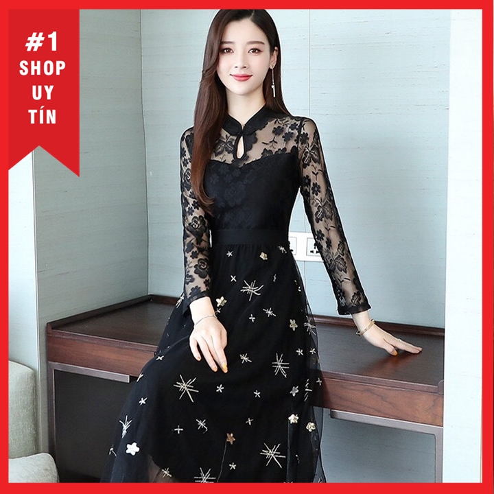 [HCM]Đầm ren đính đá siêu sang đủ size 30 đến 72kg  - QC1