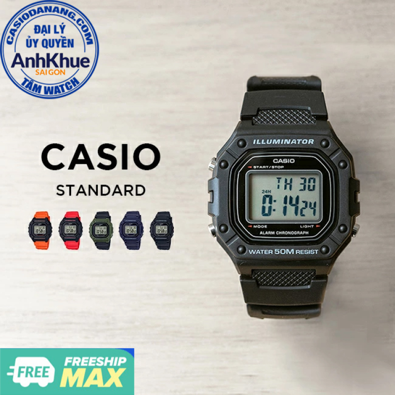 Đồng hồ nam dây nhựa Casio Standard chính hãng Anh Khuê W-218 Series