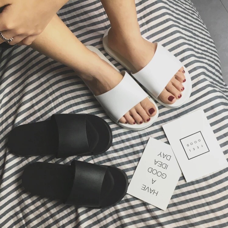 Dép lê quai ngang basic màu trơn Full đen, trắng