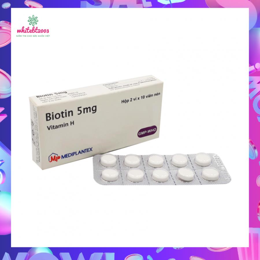 Viên uống Biotin 5mg Giảm rụng tóc - Hộp 20 viên - Mediplantex