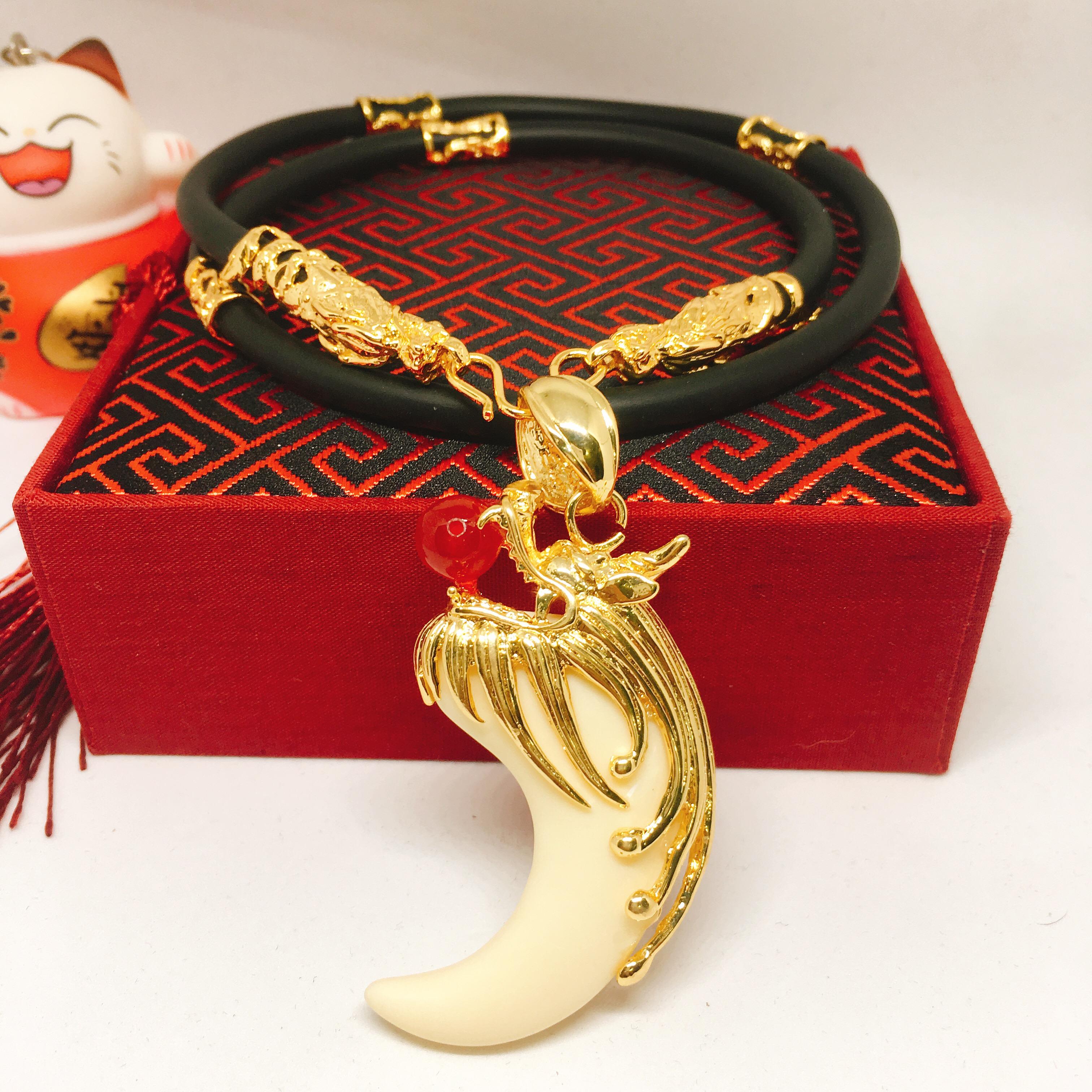 Dây chuyền Bạc mạ vàng Bạc Thái mặt Thiên Long ngậm ngọc cao cấp may mắn - day chuyen, vòng cổ, vòng vàng, dây chuyền phong thủy