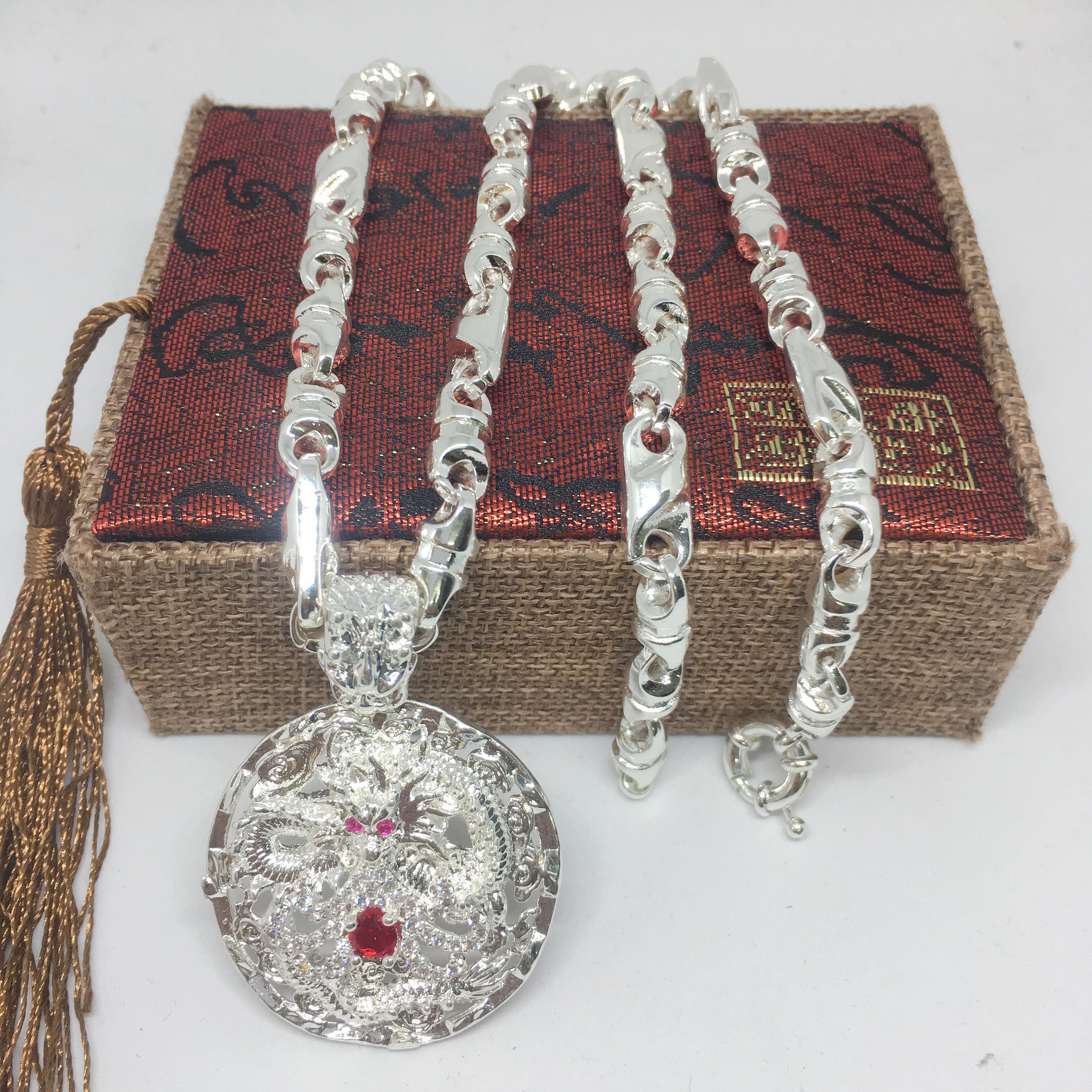 Phụ kiện thời trang Dây chuyền Nam Vip Bạc Thái, Vòng Cổ Nam Phong Cách, Dây chuyền nam bạc Thái phong cách MS003  Jewelry Bảo Tín (dây và mặt) ( Màu Bạc)