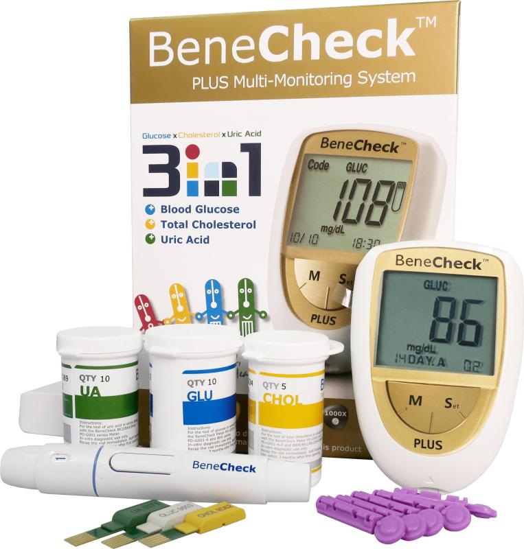 Máy đo đường huyết, mỡ máu, gút BeneCheck cao cấp